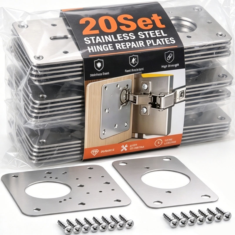 Furniture Hardware Repair - ชุดแผ่นซ่อมบานพับประตูตู้ สแตนเลส ทนทาน พร้อมสกรูยึด อุปกรณ์ฮาร์ดแวร์เฟอร์นิเจอร์