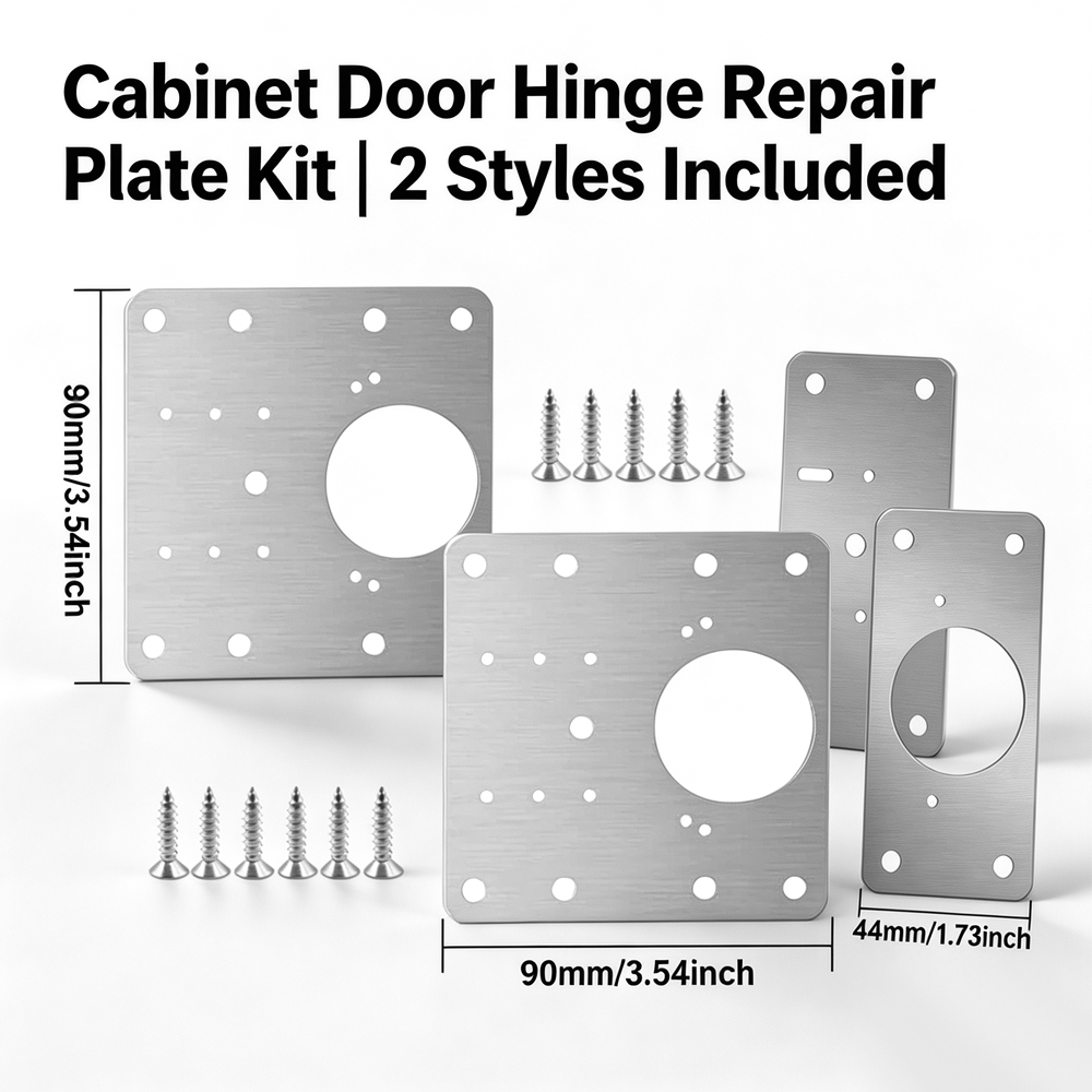 Furniture Hardware Repair - ชุดซ่อมบานพับตู้ 1-5 ชิ้น, แผ่นยึดสแตนเลสพร้อมสกรู, ติดตั้งง่ายสำหรับอุปกรณ์ฮาร์ดแวร์ประตูเฟอร์นิเจอร์